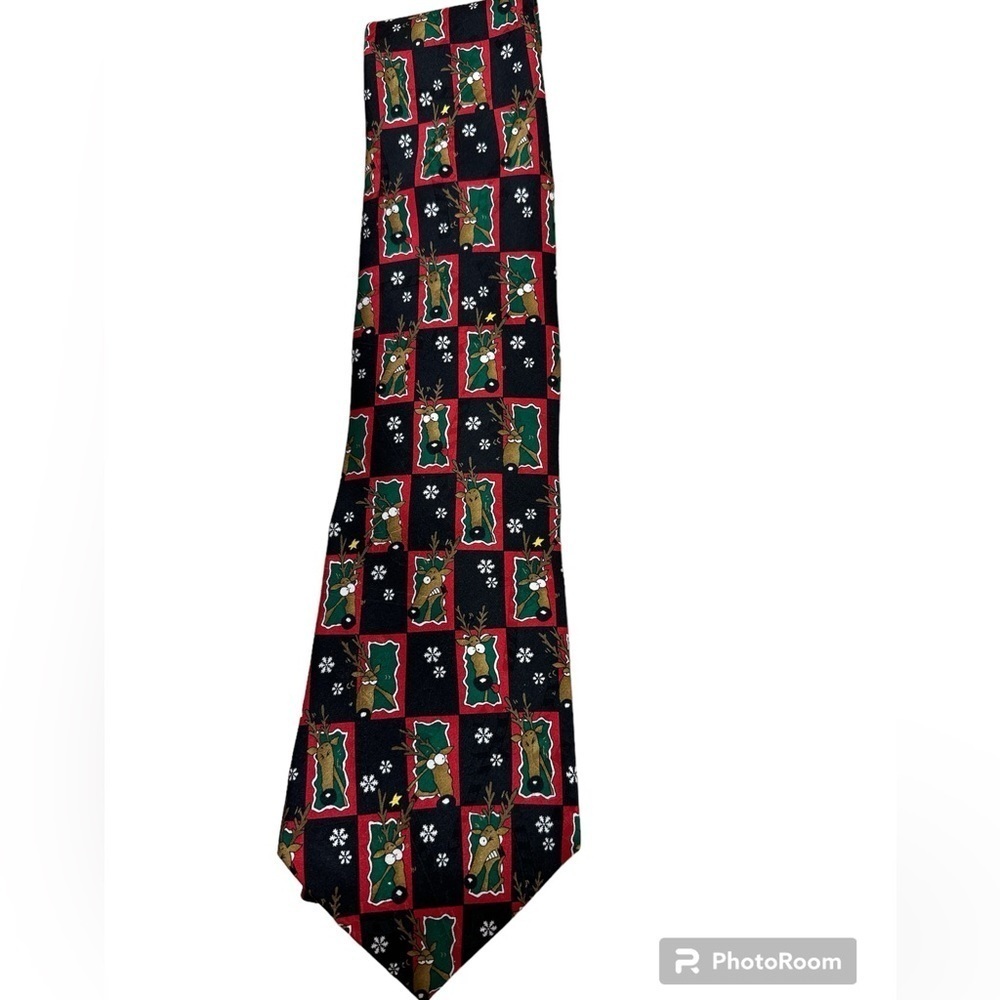 MMG Specialties by Hallmark Silk Festive Christmas Tie Goofy Reindeer